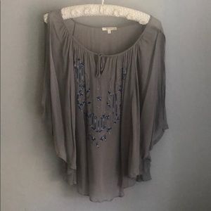 Embroidered, open shoulder blouse